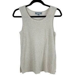 Marled Sleeveless Knit Tank Top, Neutral Beige, Side‎ Slits, Casual Knitwear